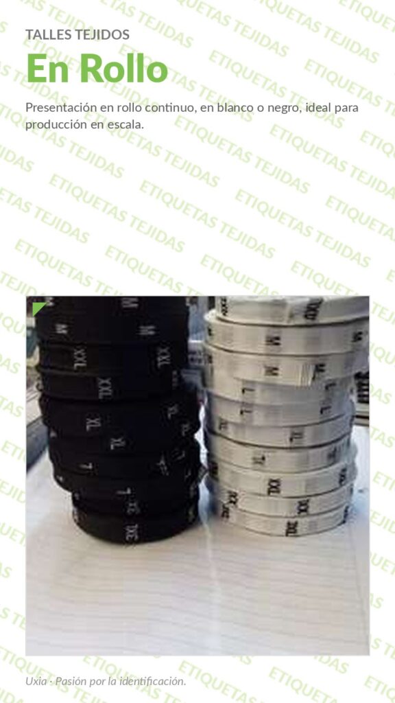 Tarjeta Talles Tejidos en Rollo Uxia